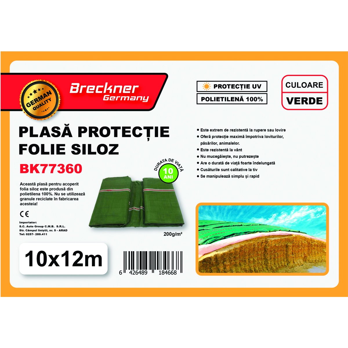 Plasa/prelata protectie pentru folie siloz verde 10x12m Breckner Germany